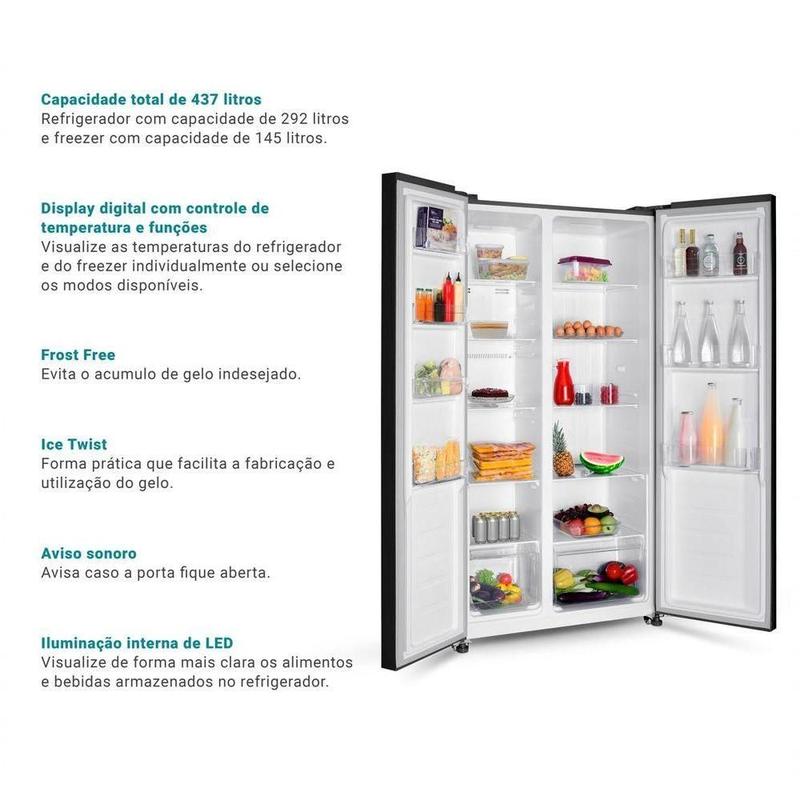 Geladeira 437L Philco Inverter Side By Side Inox 220V - Geladeira